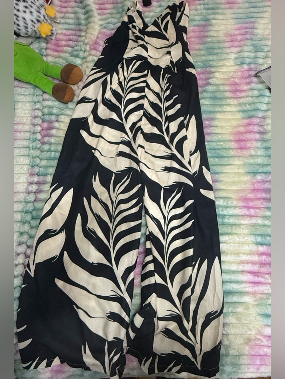 Black & Cream Wide-Leg Palm Print Jumpsuit